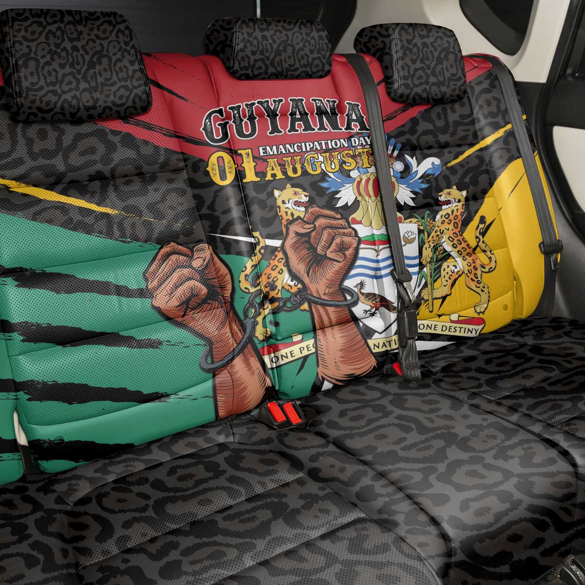 Guyana Emancipation Day Back Car Seat Cover Jaguar Skin Pattern - Wonder Print Shop