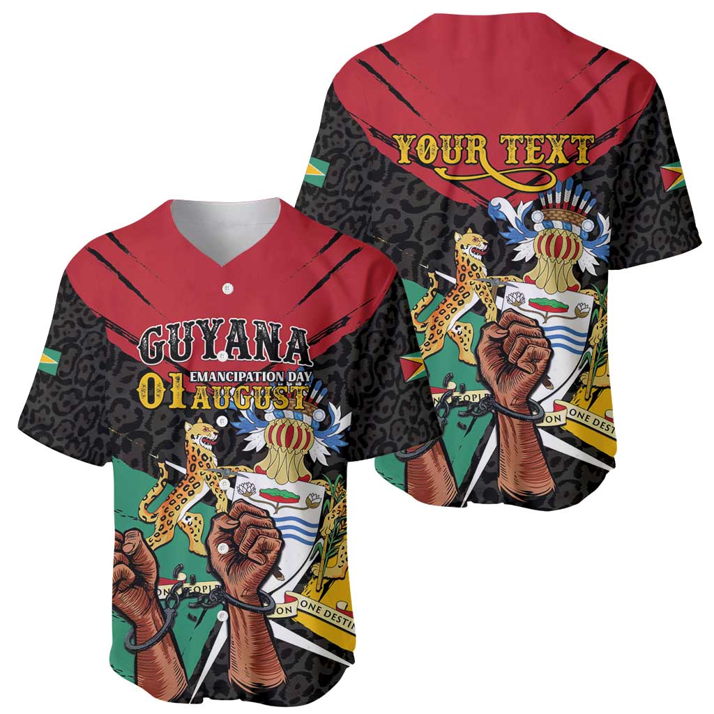 Personalized Guyana Emancipation Day Baseball Jersey Jaguar Skin Pattern - Wonder Print Shop