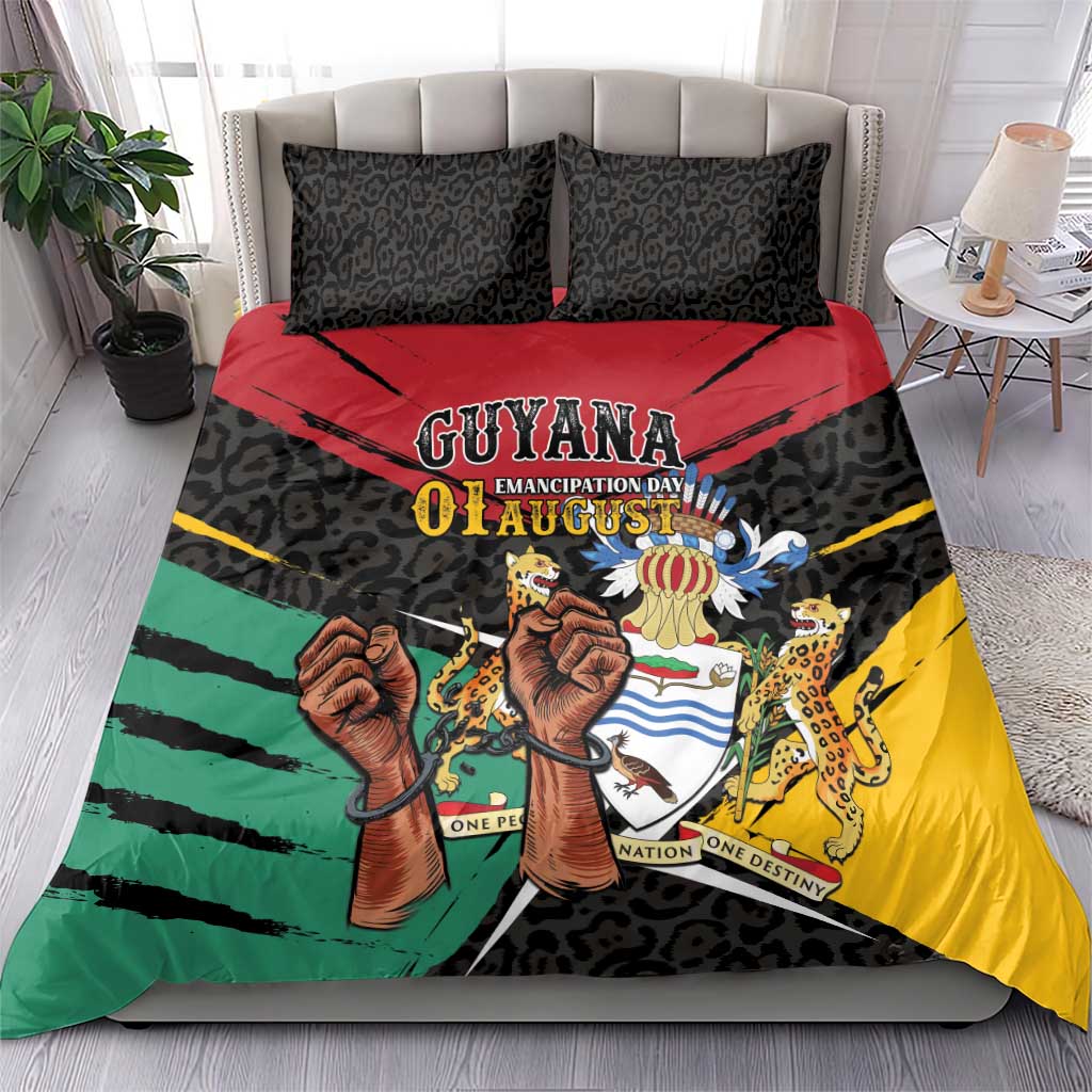 Guyana Emancipation Day Bedding Set Jaguar Skin Pattern - Wonder Print Shop