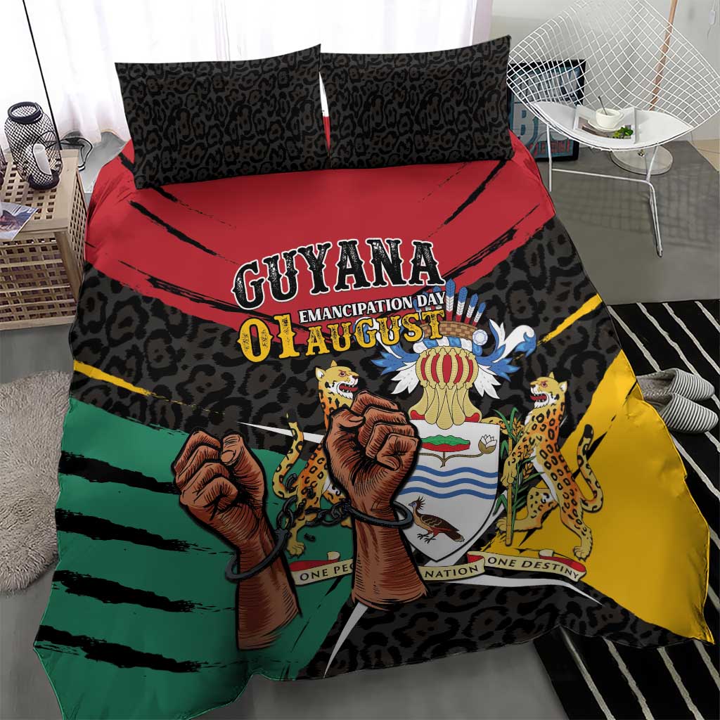 Guyana Emancipation Day Bedding Set Jaguar Skin Pattern - Wonder Print Shop