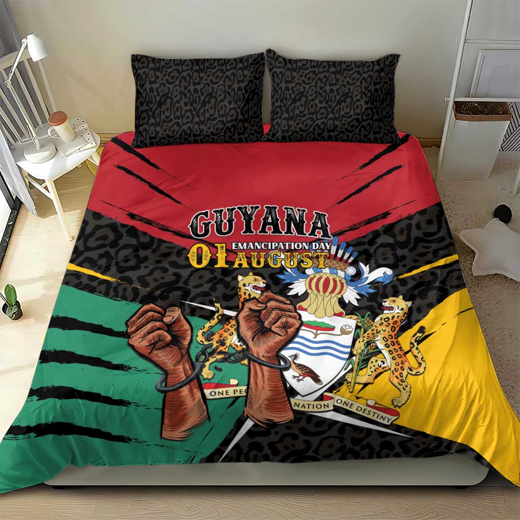 Guyana Emancipation Day Bedding Set Jaguar Skin Pattern - Wonder Print Shop