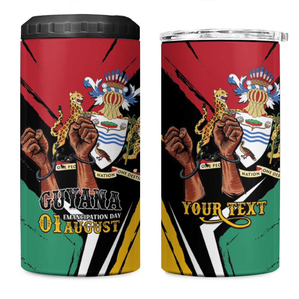 Personalized Guyana Emancipation Day 4 in 1 Can Cooler Tumbler Jaguar Skin Pattern - Wonder Print Shop