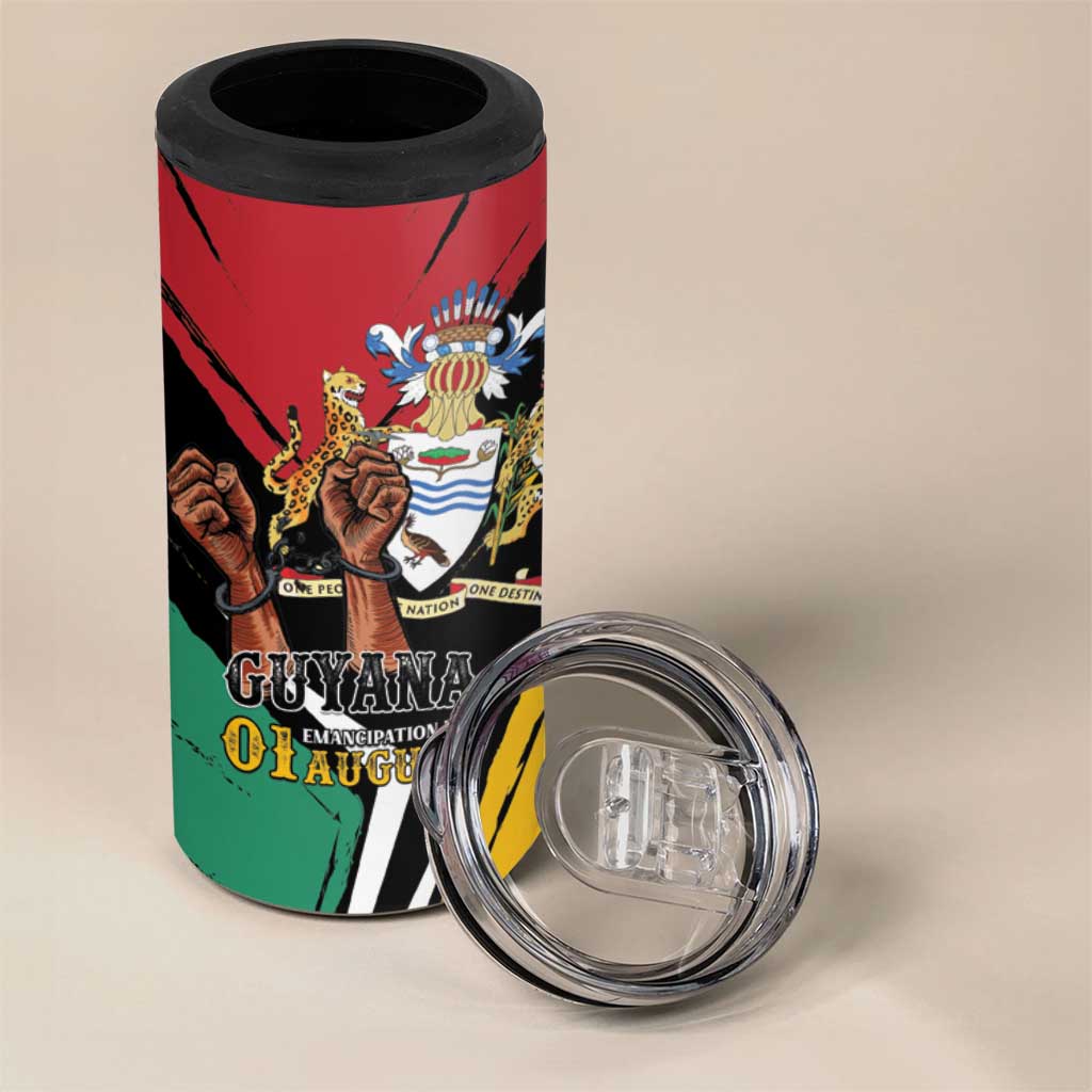 Personalized Guyana Emancipation Day 4 in 1 Can Cooler Tumbler Jaguar Skin Pattern - Wonder Print Shop