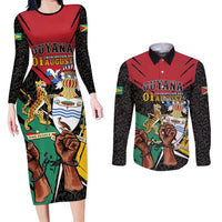 Personalized Guyana Emancipation Day Couples Matching Long Sleeve Bodycon Dress and Long Sleeve Button Shirt Jaguar Skin Pattern - Wonder Print Shop