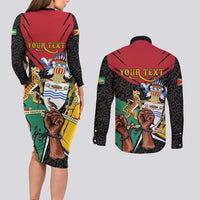 Personalized Guyana Emancipation Day Couples Matching Long Sleeve Bodycon Dress and Long Sleeve Button Shirt Jaguar Skin Pattern - Wonder Print Shop