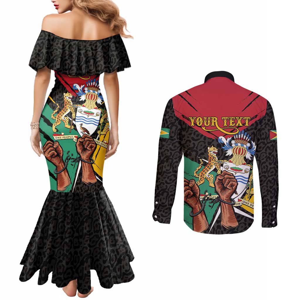 Personalized Guyana Emancipation Day Couples Matching Mermaid Dress and Long Sleeve Button Shirt Jaguar Skin Pattern - Wonder Print Shop