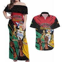 Personalized Guyana Emancipation Day Couples Matching Off Shoulder Maxi Dress and Hawaiian Shirt Jaguar Skin Pattern - Wonder Print Shop