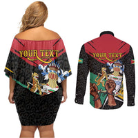 Personalized Guyana Emancipation Day Couples Matching Off Shoulder Short Dress and Long Sleeve Button Shirt Jaguar Skin Pattern - Wonder Print Shop