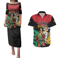 Personalized Guyana Emancipation Day Couples Matching Puletasi and Hawaiian Shirt Jaguar Skin Pattern - Wonder Print Shop
