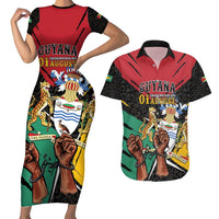 Personalized Guyana Emancipation Day Couples Matching Short Sleeve Bodycon Dress and Hawaiian Shirt Jaguar Skin Pattern - Wonder Print Shop