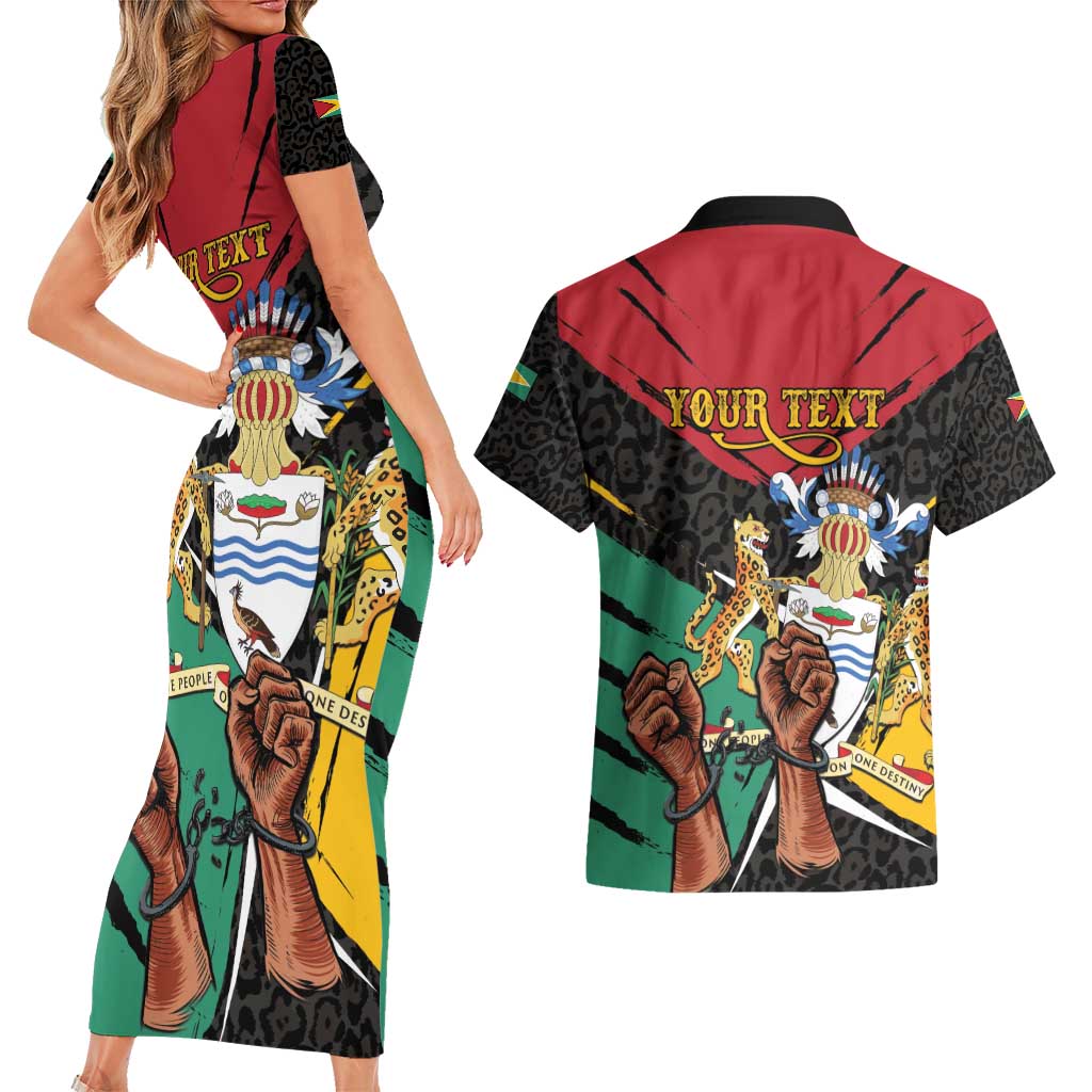 Personalized Guyana Emancipation Day Couples Matching Short Sleeve Bodycon Dress and Hawaiian Shirt Jaguar Skin Pattern - Wonder Print Shop
