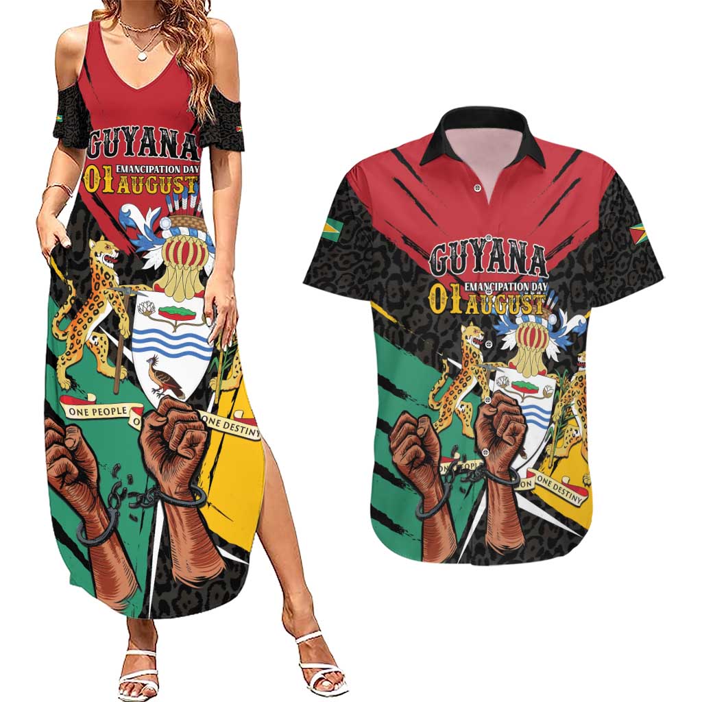 Personalized Guyana Emancipation Day Couples Matching Summer Maxi Dress and Hawaiian Shirt Jaguar Skin Pattern - Wonder Print Shop