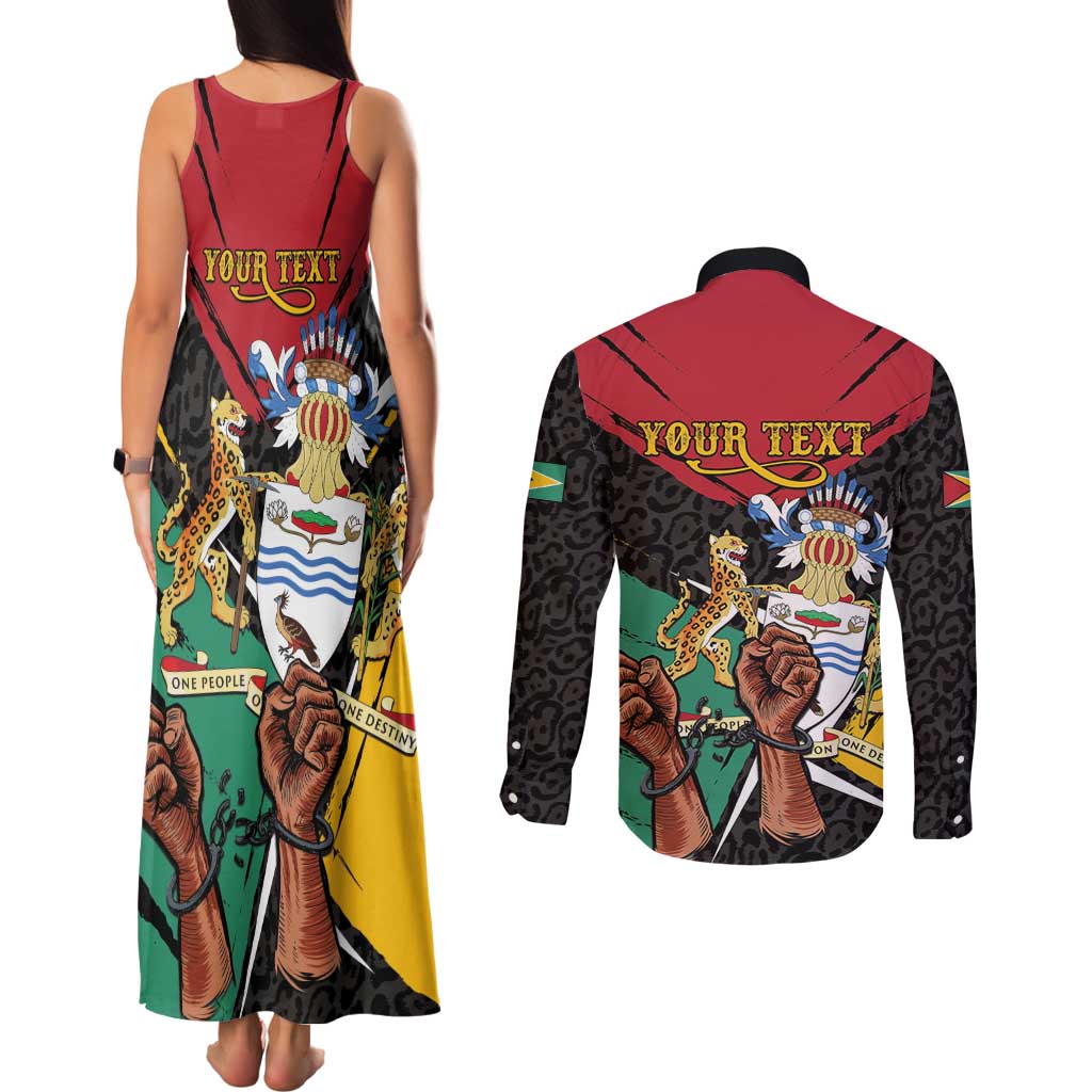 Personalized Guyana Emancipation Day Couples Matching Tank Maxi Dress and Long Sleeve Button Shirt Jaguar Skin Pattern - Wonder Print Shop