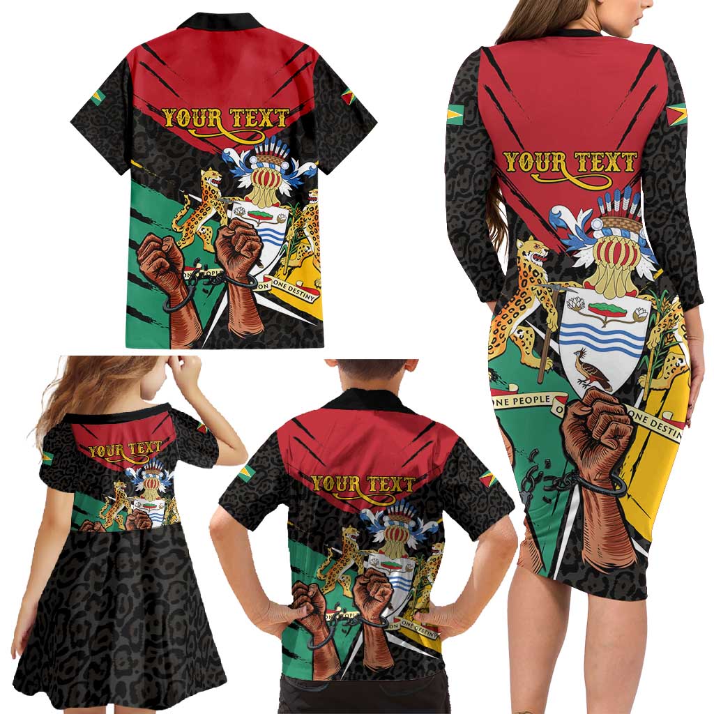 Personalized Guyana Emancipation Day Family Matching Long Sleeve Bodycon Dress and Hawaiian Shirt Jaguar Skin Pattern - Wonder Print Shop