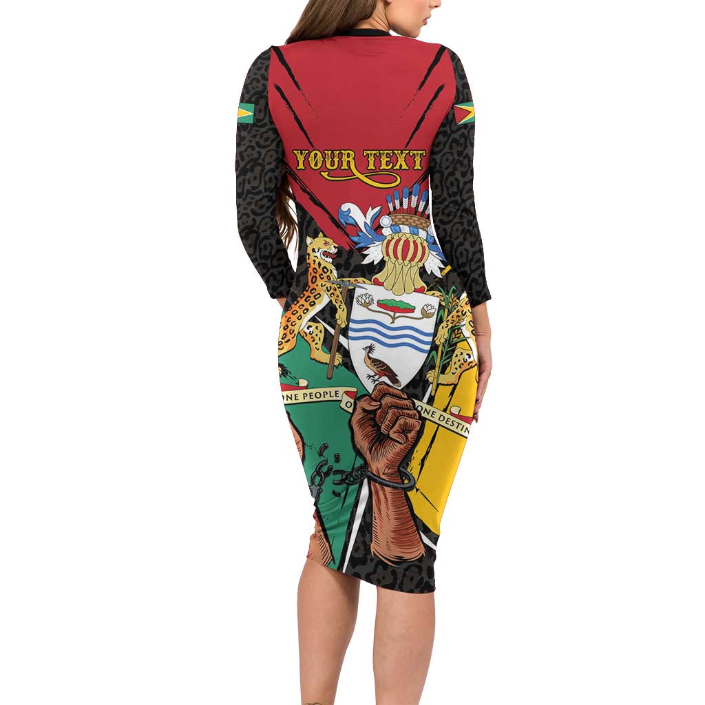 Personalized Guyana Emancipation Day Family Matching Long Sleeve Bodycon Dress and Hawaiian Shirt Jaguar Skin Pattern - Wonder Print Shop