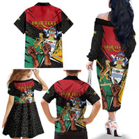 Personalized Guyana Emancipation Day Family Matching Off The Shoulder Long Sleeve Dress and Hawaiian Shirt Jaguar Skin Pattern - Wonder Print Shop