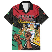 Personalized Guyana Emancipation Day Family Matching Off The Shoulder Long Sleeve Dress and Hawaiian Shirt Jaguar Skin Pattern - Wonder Print Shop