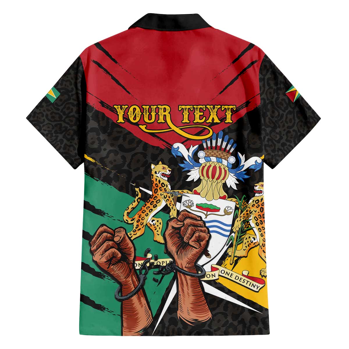 Personalized Guyana Emancipation Day Family Matching Off The Shoulder Long Sleeve Dress and Hawaiian Shirt Jaguar Skin Pattern - Wonder Print Shop
