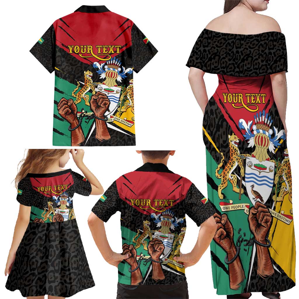 Personalized Guyana Emancipation Day Family Matching Off Shoulder Maxi Dress and Hawaiian Shirt Jaguar Skin Pattern - Wonder Print Shop