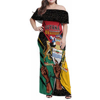 Personalized Guyana Emancipation Day Family Matching Off Shoulder Maxi Dress and Hawaiian Shirt Jaguar Skin Pattern - Wonder Print Shop