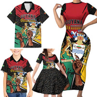 Personalized Guyana Emancipation Day Family Matching Short Sleeve Bodycon Dress and Hawaiian Shirt Jaguar Skin Pattern - Wonder Print Shop