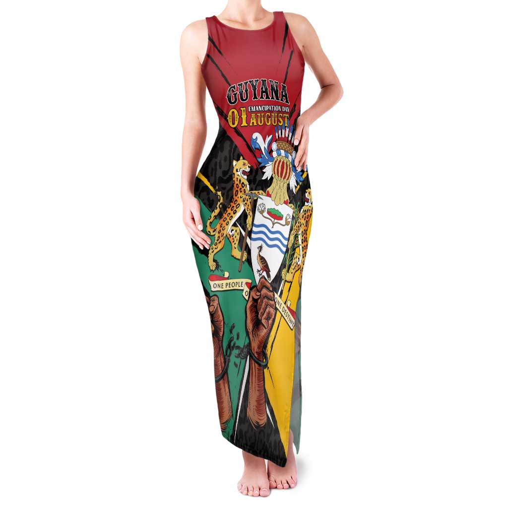 Personalized Guyana Emancipation Day Family Matching Tank Maxi Dress and Hawaiian Shirt Jaguar Skin Pattern - Wonder Print Shop