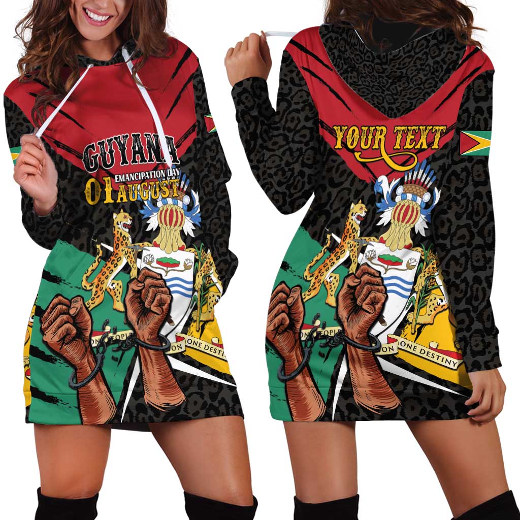 Personalized Guyana Emancipation Day Hoodie Dress Jaguar Skin Pattern - Wonder Print Shop