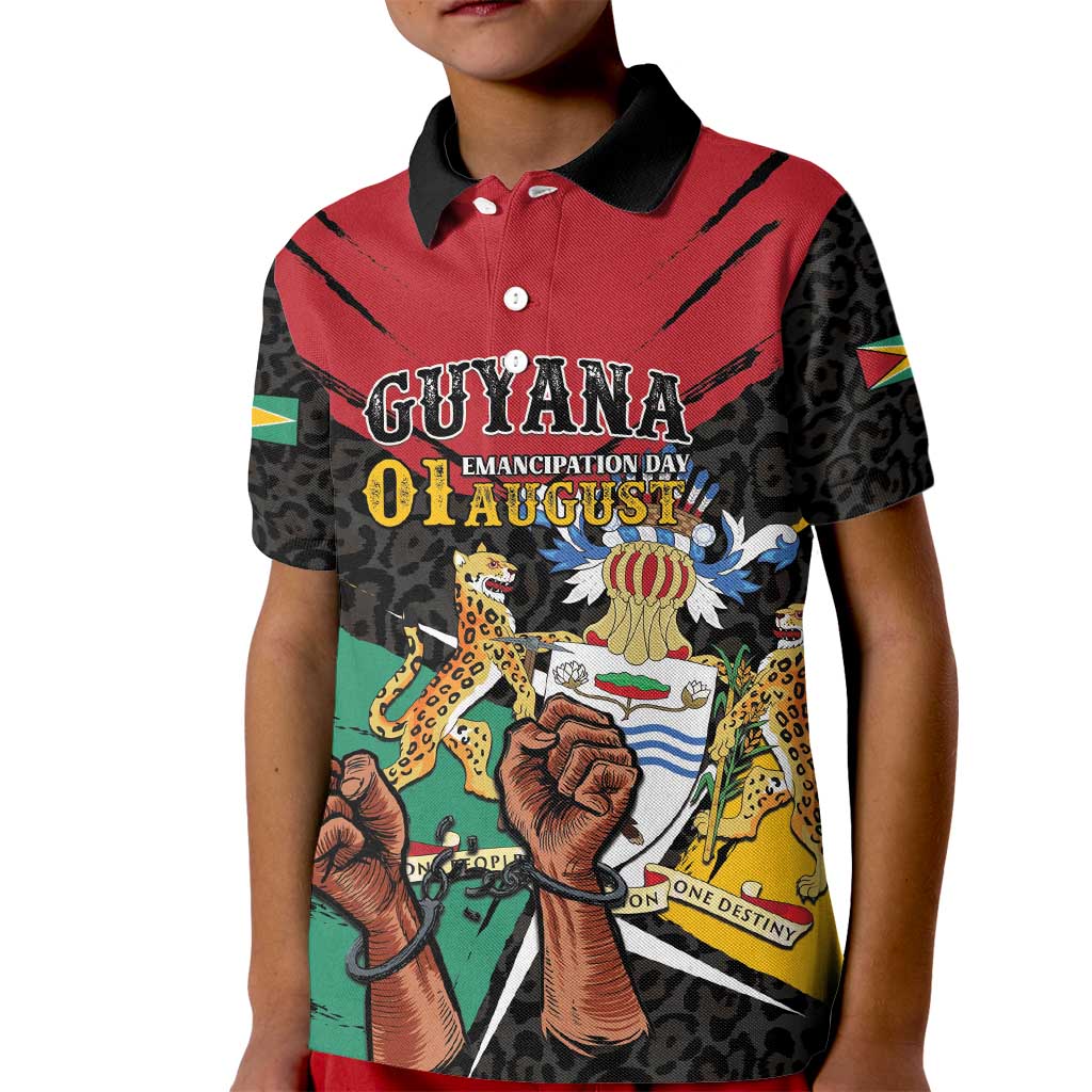Personalized Guyana Emancipation Day Kid Polo Shirt Jaguar Skin Pattern - Wonder Print Shop