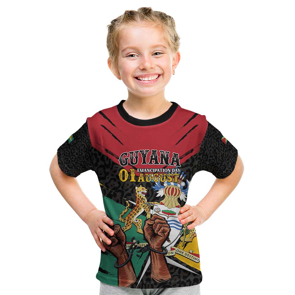 Personalized Guyana Emancipation Day Kid T Shirt Jaguar Skin Pattern - Wonder Print Shop