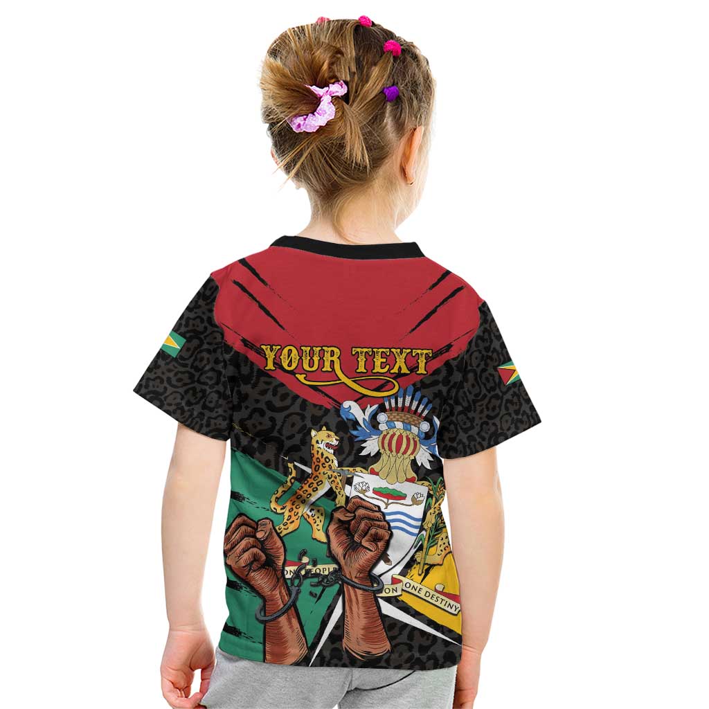 Personalized Guyana Emancipation Day Kid T Shirt Jaguar Skin Pattern - Wonder Print Shop