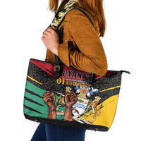 Guyana Emancipation Day Leather Tote Bag Jaguar Skin Pattern - Wonder Print Shop