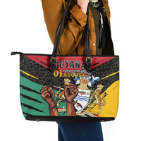 Guyana Emancipation Day Leather Tote Bag Jaguar Skin Pattern - Wonder Print Shop