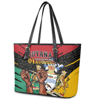 Guyana Emancipation Day Leather Tote Bag Jaguar Skin Pattern - Wonder Print Shop