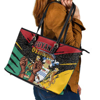 Guyana Emancipation Day Leather Tote Bag Jaguar Skin Pattern - Wonder Print Shop