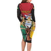 Personalized Guyana Emancipation Day Long Sleeve Bodycon Dress Jaguar Skin Pattern - Wonder Print Shop