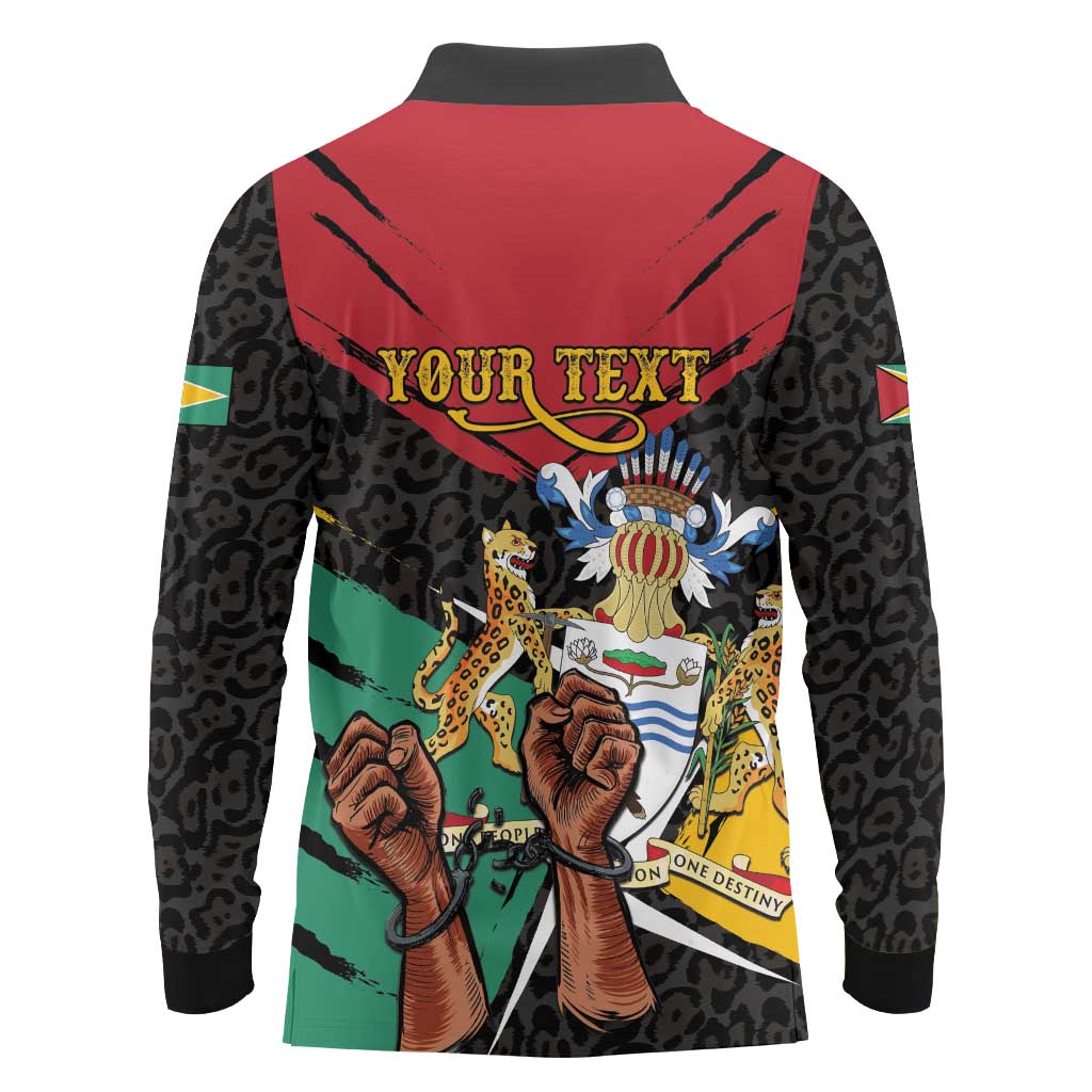 Personalized Guyana Emancipation Day Long Sleeve Polo Shirt Jaguar Skin Pattern - Wonder Print Shop