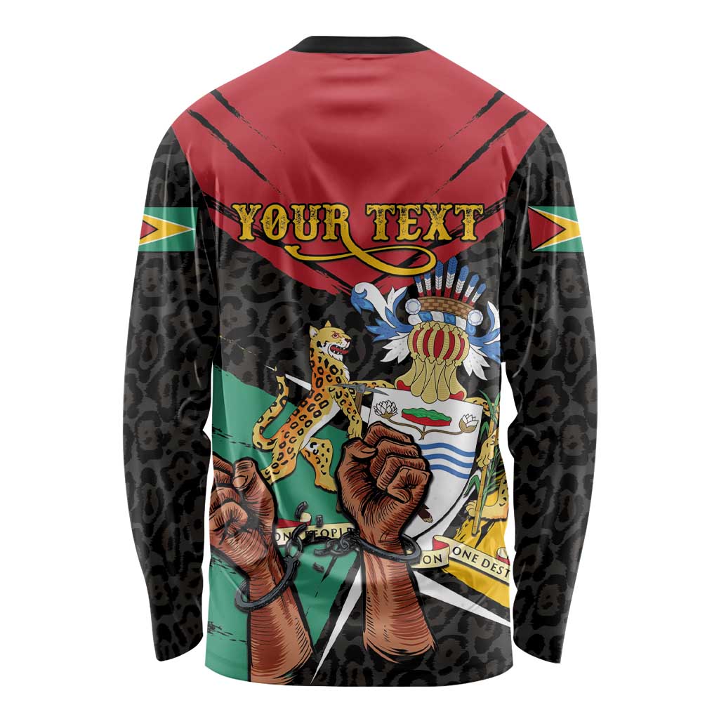 Personalized Guyana Emancipation Day Long Sleeve Shirt Jaguar Skin Pattern - Wonder Print Shop