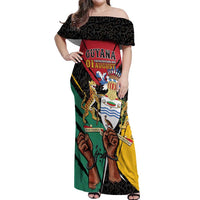 Personalized Guyana Emancipation Day Off Shoulder Maxi Dress Jaguar Skin Pattern - Wonder Print Shop