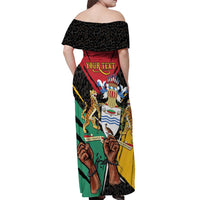 Personalized Guyana Emancipation Day Off Shoulder Maxi Dress Jaguar Skin Pattern - Wonder Print Shop