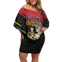 Personalized Guyana Emancipation Day Off Shoulder Short Dress Jaguar Skin Pattern - Wonder Print Shop