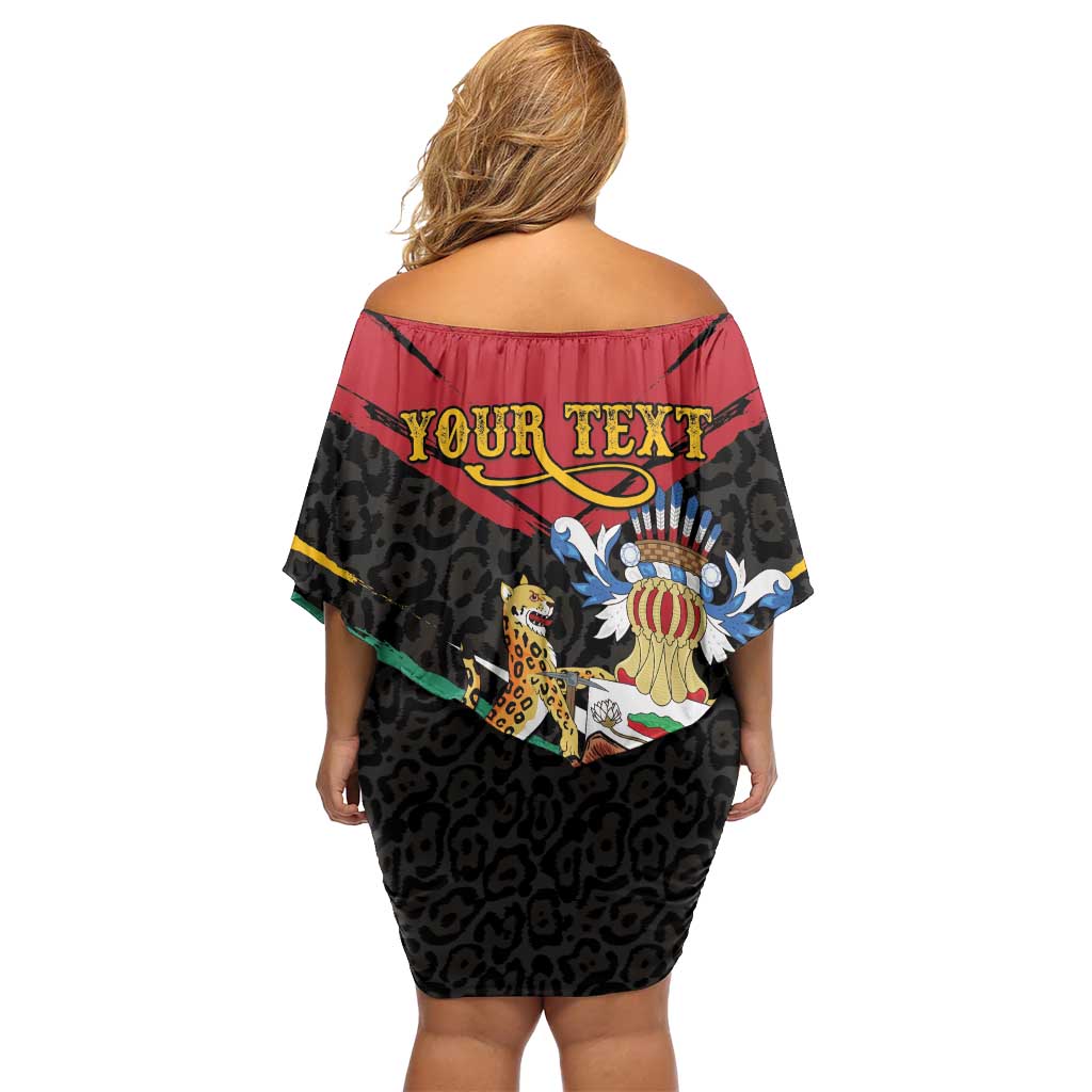 Personalized Guyana Emancipation Day Off Shoulder Short Dress Jaguar Skin Pattern - Wonder Print Shop