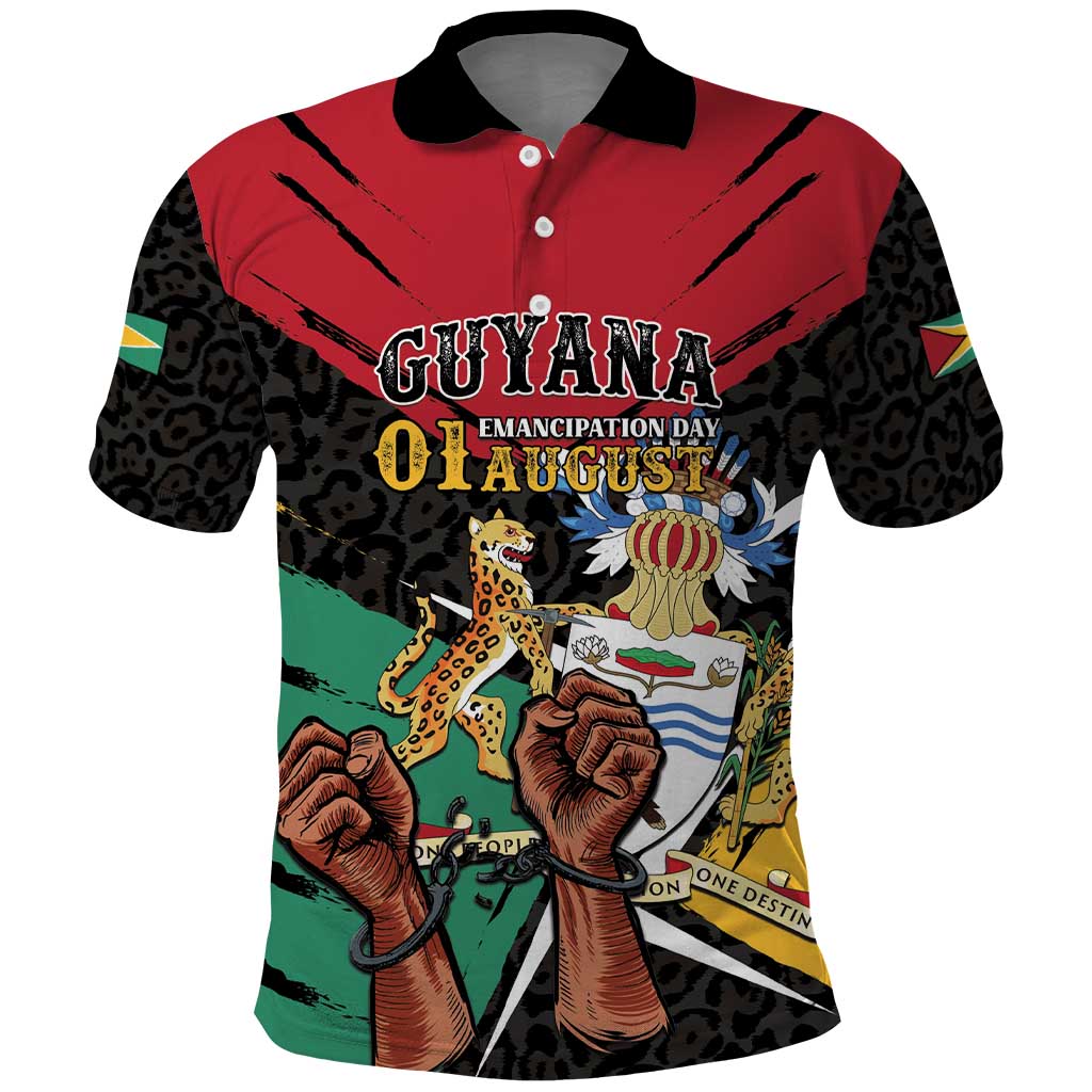 Personalized Guyana Emancipation Day Polo Shirt Jaguar Skin Pattern - Wonder Print Shop