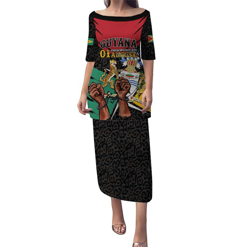 Personalized Guyana Emancipation Day Puletasi Jaguar Skin Pattern - Wonder Print Shop