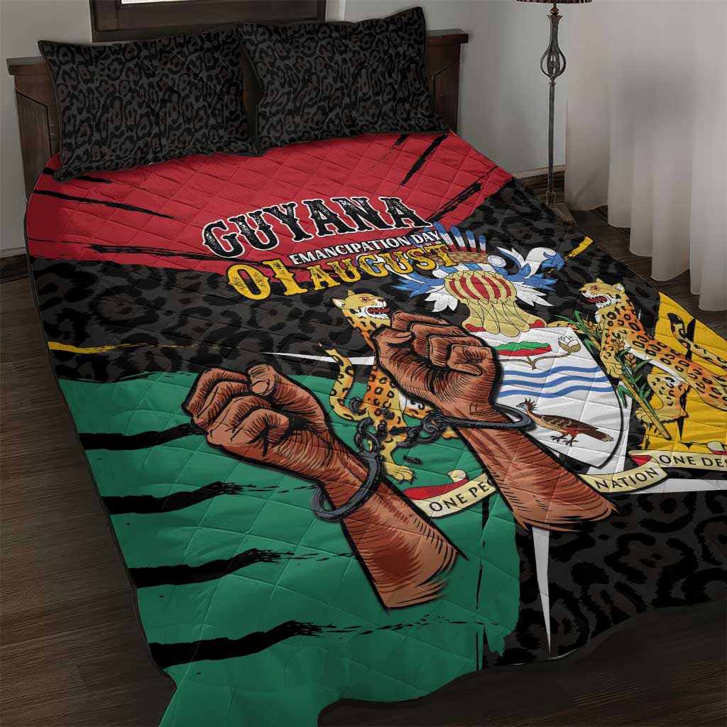Guyana Emancipation Day Quilt Bed Set Jaguar Skin Pattern - Wonder Print Shop