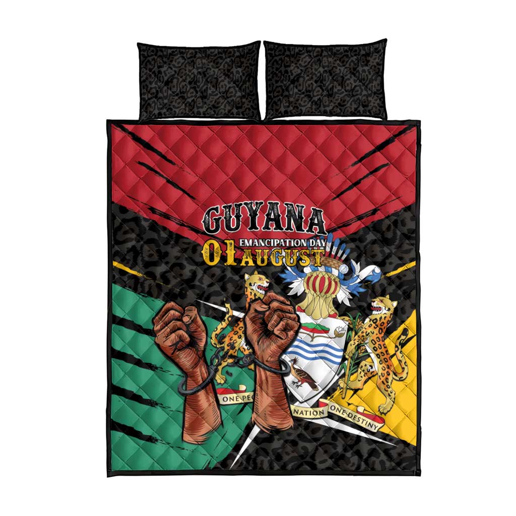 Guyana Emancipation Day Quilt Bed Set Jaguar Skin Pattern - Wonder Print Shop