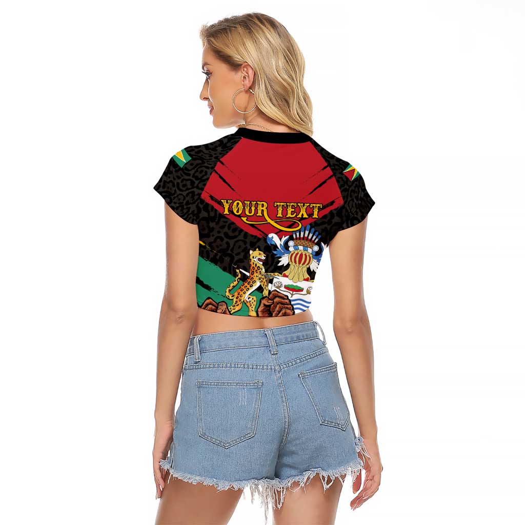 Personalized Guyana Emancipation Day Raglan Cropped T Shirt Jaguar Skin Pattern - Wonder Print Shop