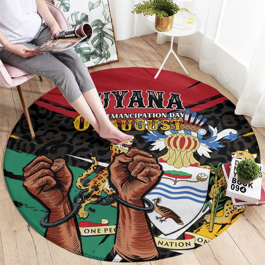 Guyana Emancipation Day Round Carpet Jaguar Skin Pattern - Wonder Print Shop