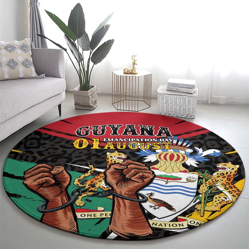 Guyana Emancipation Day Round Carpet Jaguar Skin Pattern - Wonder Print Shop
