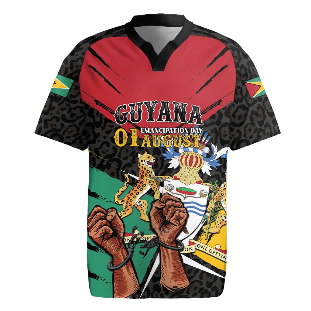 Personalized Guyana Emancipation Day Rugby Jersey Jaguar Skin Pattern - Wonder Print Shop