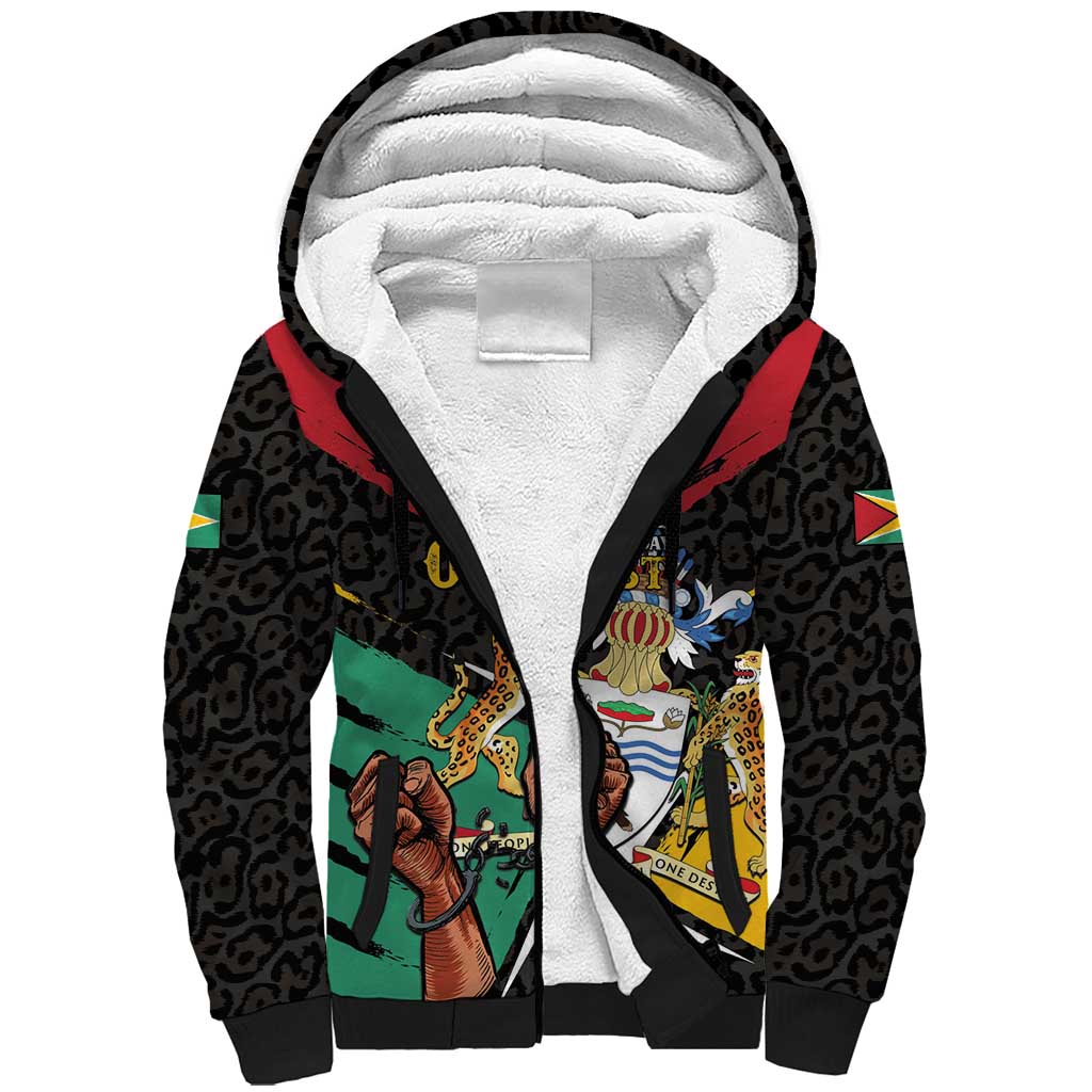 Personalized Guyana Emancipation Day Sherpa Hoodie Jaguar Skin Pattern - Wonder Print Shop